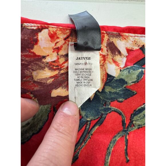 Jayvee Red Floral Ruffle Neck Waist Tie Chiffon Wrap Style Shirt, Sz L - Picture 7 of 7